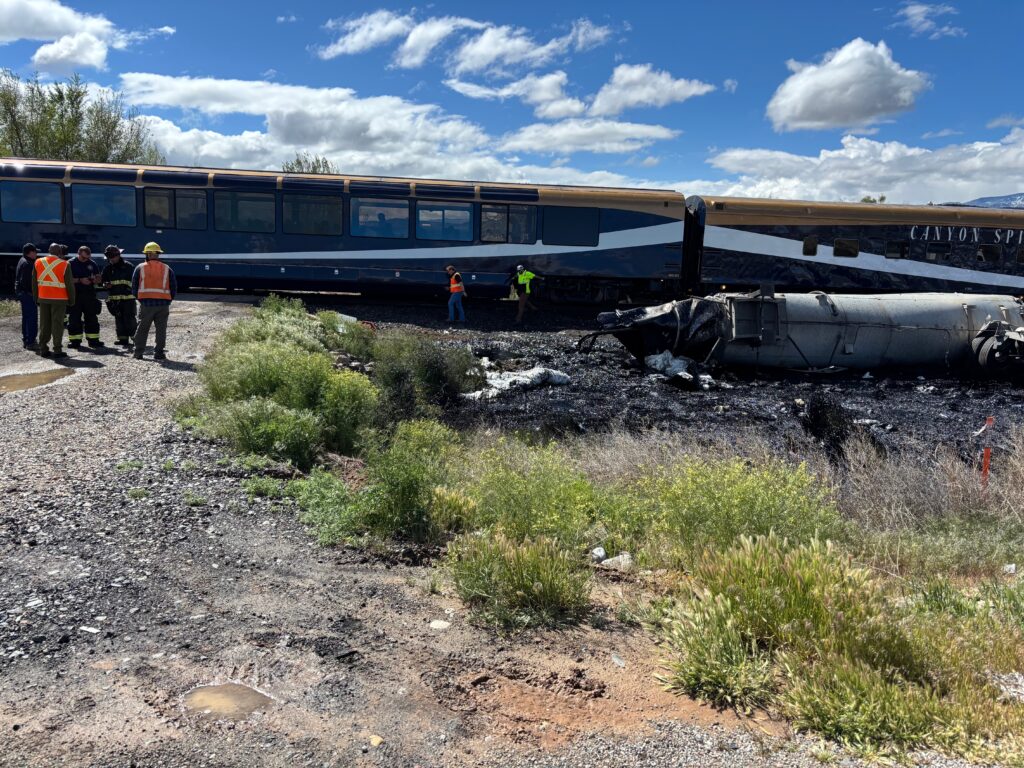 A Colorado State Patrol photograph of the tanker and train collision near Rifle on May 6, 2026.