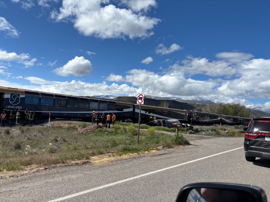 A Colorado State Patrol photograph of the tanker and train collision near Rifle on May 6, 2026.
