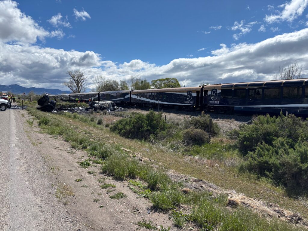 A Colorado State Patrol photograph of the tanker and train collision near Rifle on May 6, 2026.