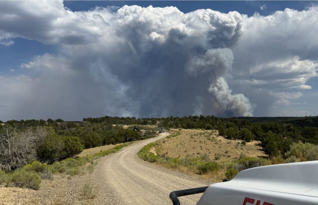 View of clouds and smoke on Lee Fire