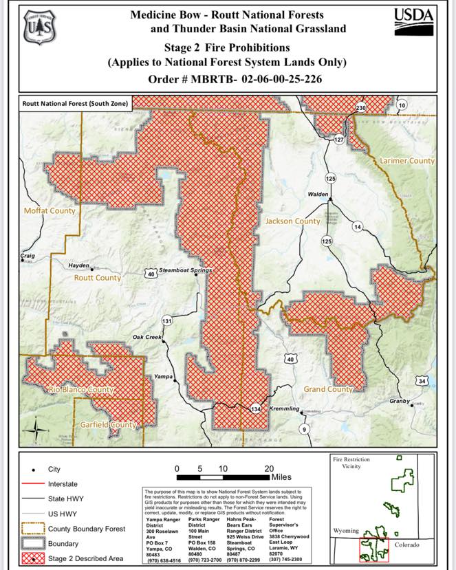Map of fire restrictions in the Routt-Medicine Bow Wilderness.
