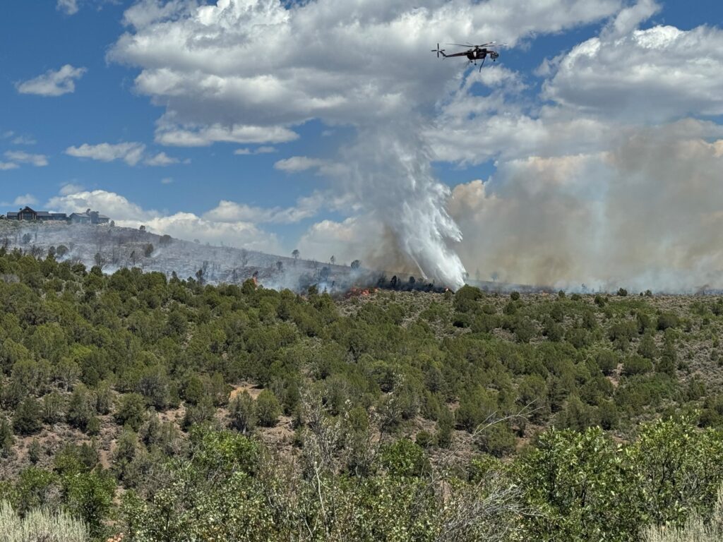 Coulter Creek Fire retardant application from helicopter