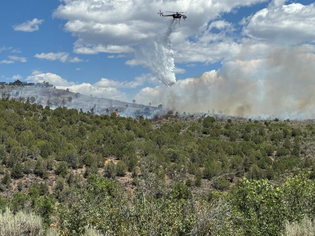 Coulter Creek Fire retardant release from helicopter