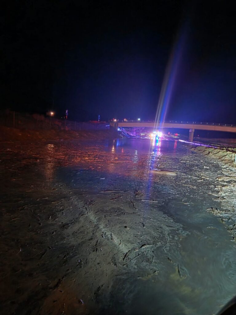 Debris and mud on I-70 near New Castle