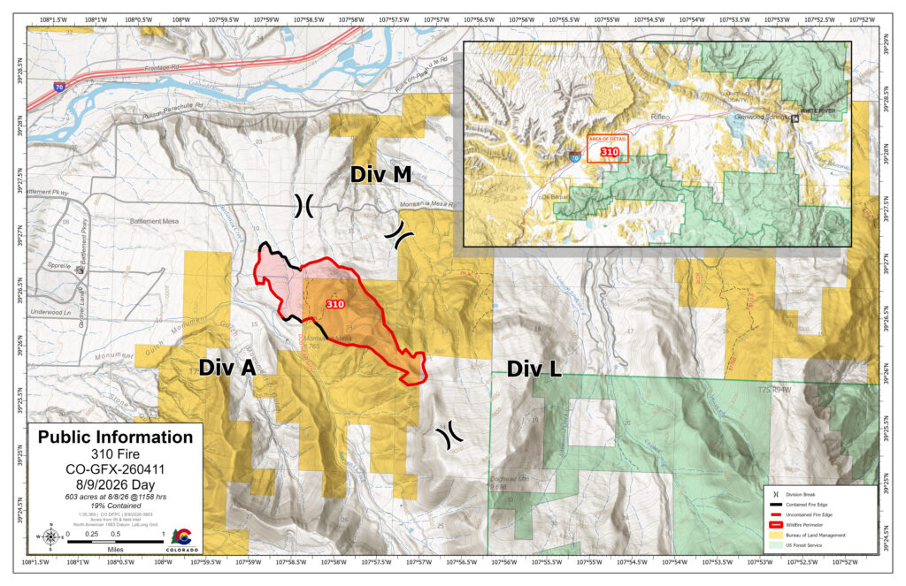 310 Fire map showing area of burn and divisions of suppression actions