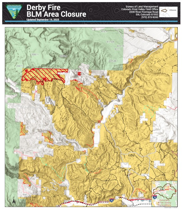 A map of the closures near the Derby Fire. 