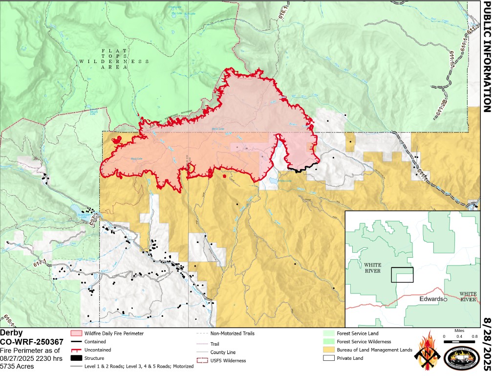 August 28, 2025 map for the Derby Fire.