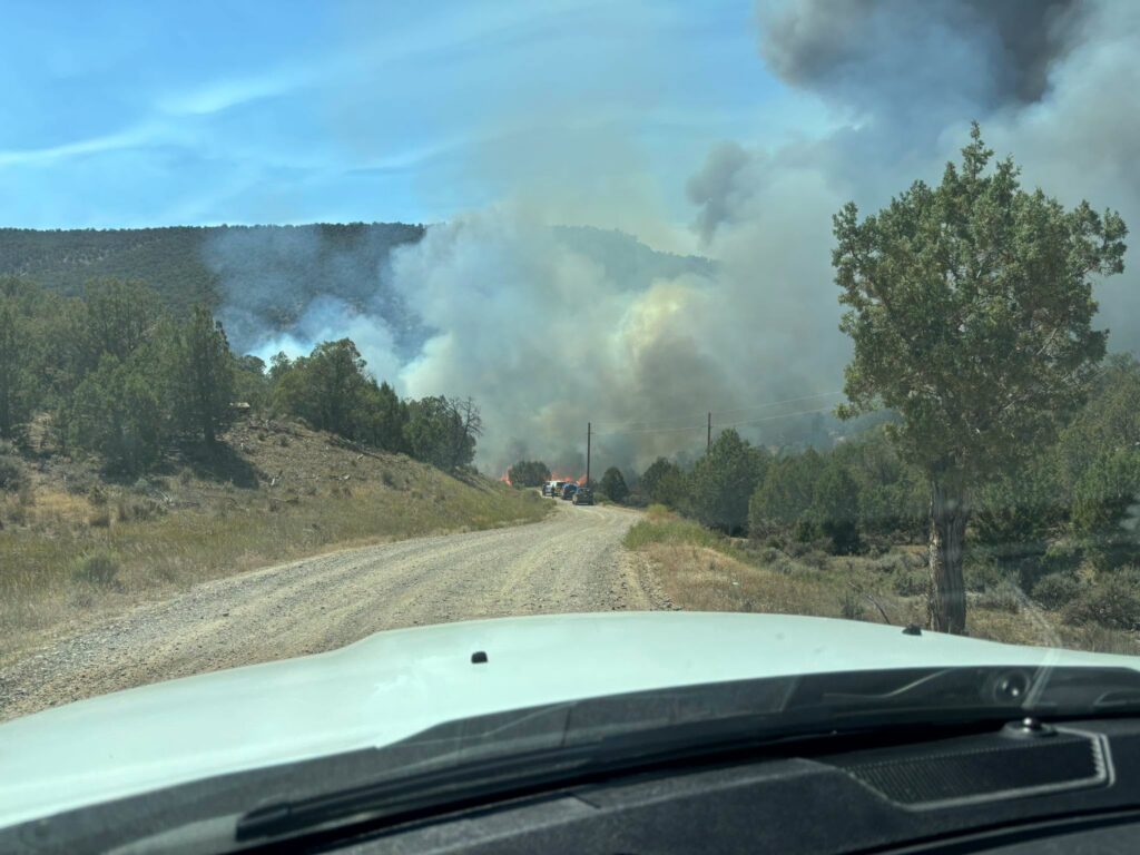 Dry Creek Fire from a gravel road.