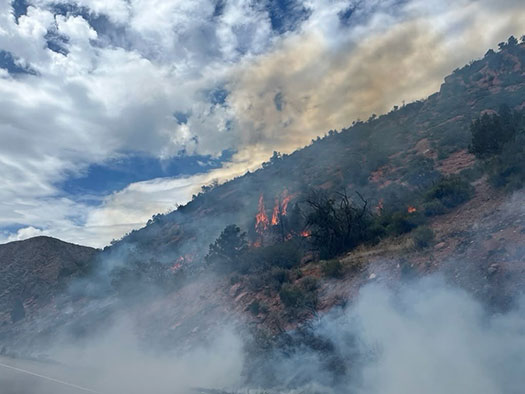 Firefighters respond to a brush fire in South Canyon near Glenwood Springs.