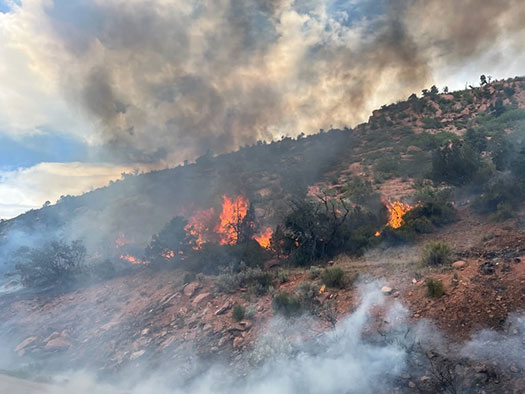 Firefighters respond to a brush fire in South Canyon near Glenwood Springs.