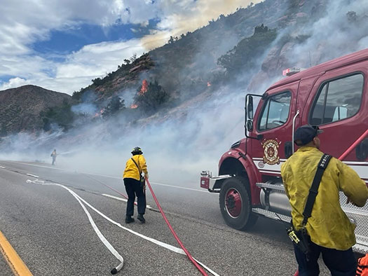 Firefighters respond to a brush fire in South Canyon near Glenwood Springs.