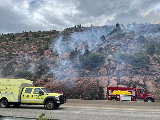 Firefighters respond to a brush fire in South Canyon near Glenwood Springs.
