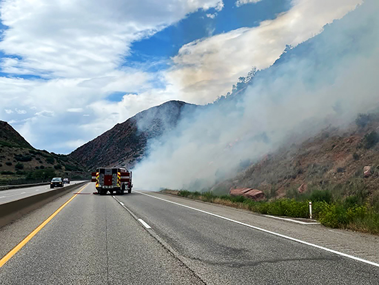 Firefighters respond to a brush fire in South Canyon near Glenwood Springs. 