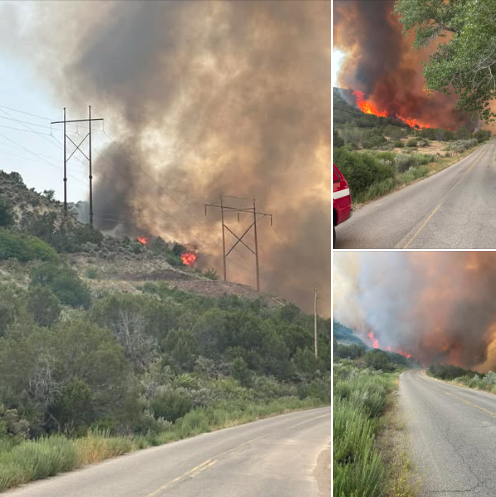 A fire burns off County Road 309 (Rulison-Parachute Road).