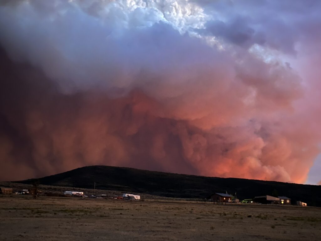 Lee Fire images at sunset