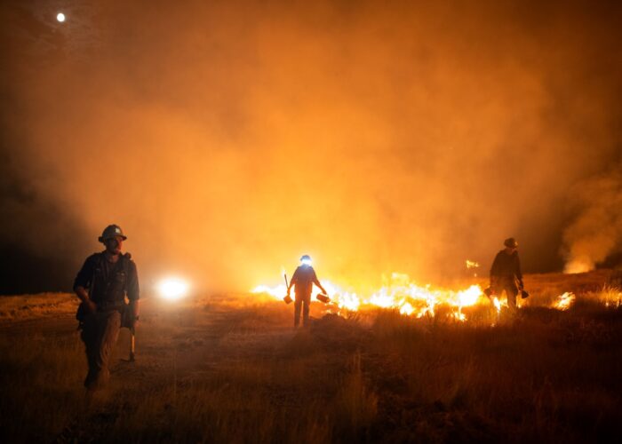Wyoming Interagency Hotshot Crew conducts night operations on the Lee Fire. Photo by Wyoming IHC