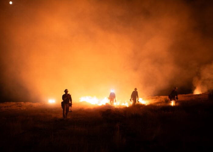 Wyoming Interagency Hotshot Crew conducts night operations on the Lee Fire. Photo by Wyoming IHC
